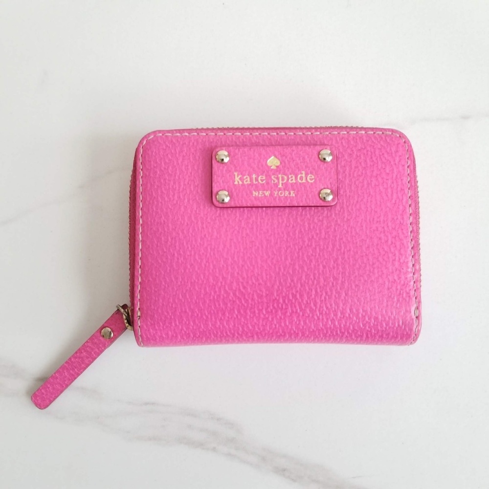 KATE SPADE New York Women’s Pink Leather Zip Around Small Credit Card Wallet